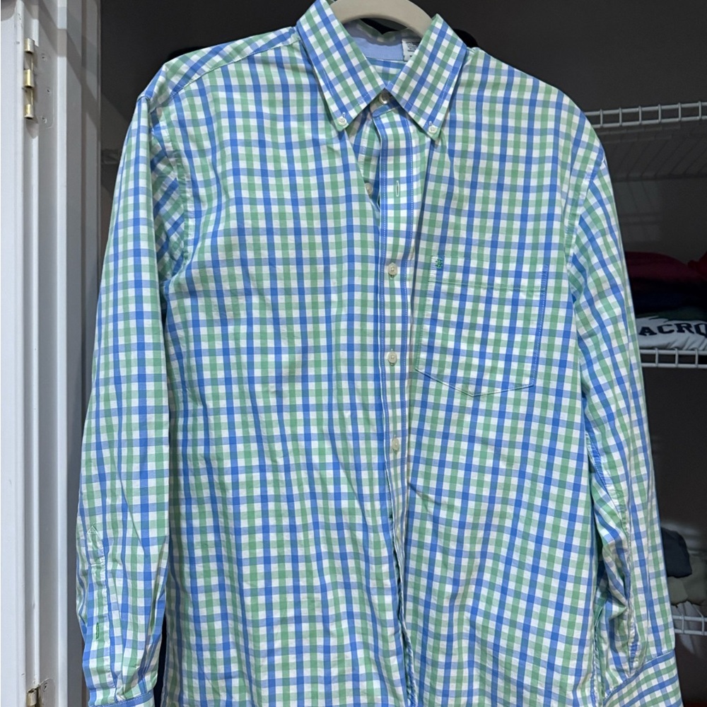 Izod Blue and Green Casual Button Down Shirt - lightly worn